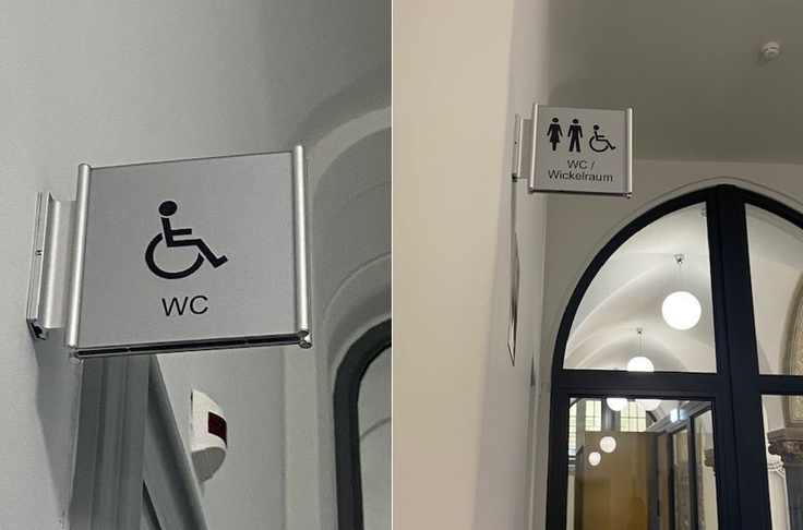 Fotos der Schilder für den Zugang zum barrierefreien WC